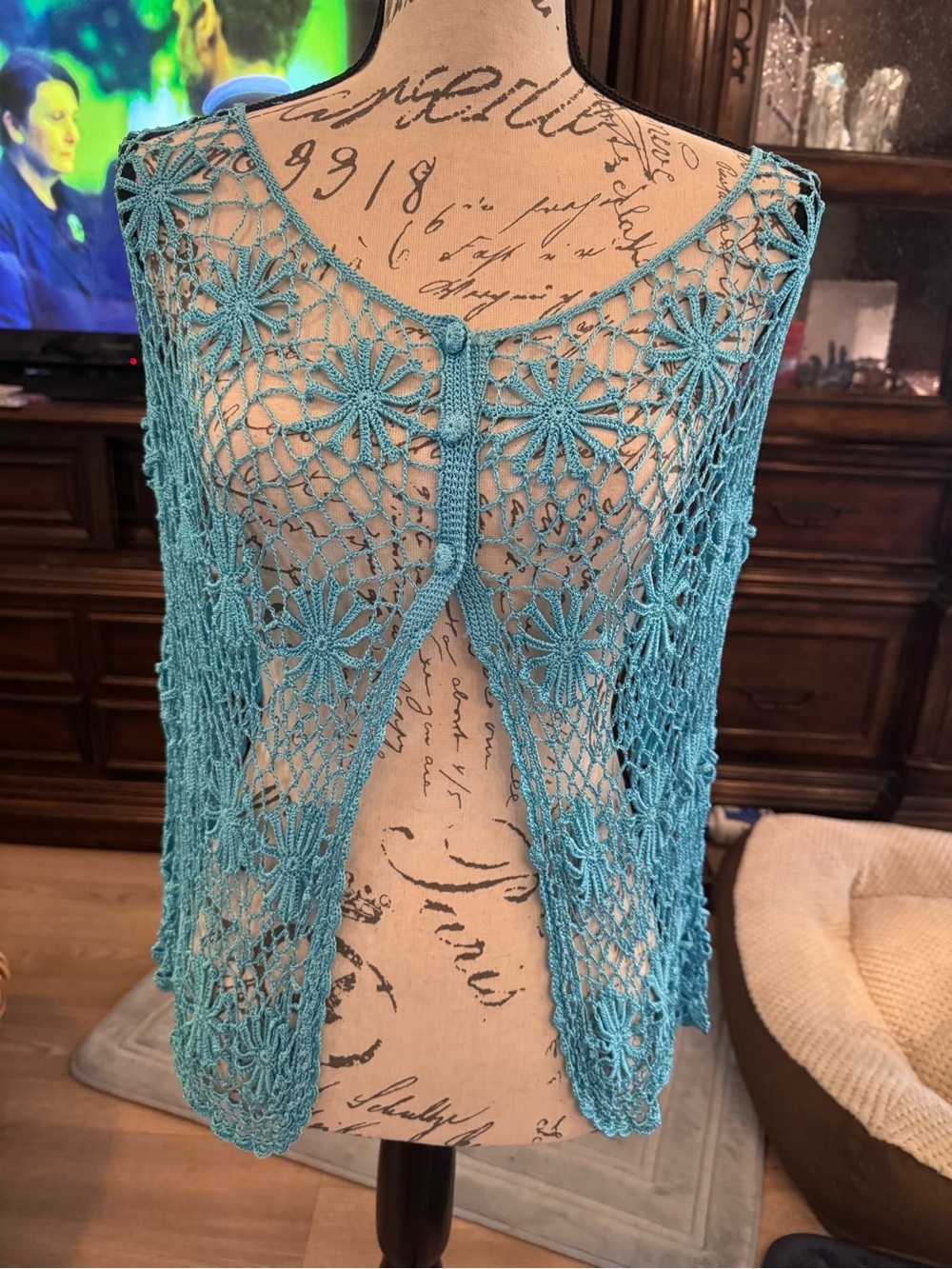Say what one size Teal Crochet Lace top